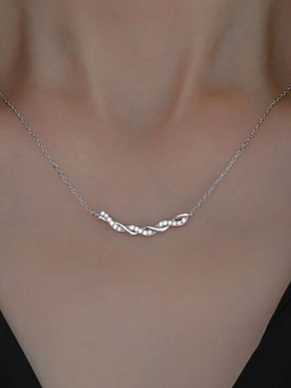 #NEW 925 Sterling Silver Diamond Braided Wave Necklace